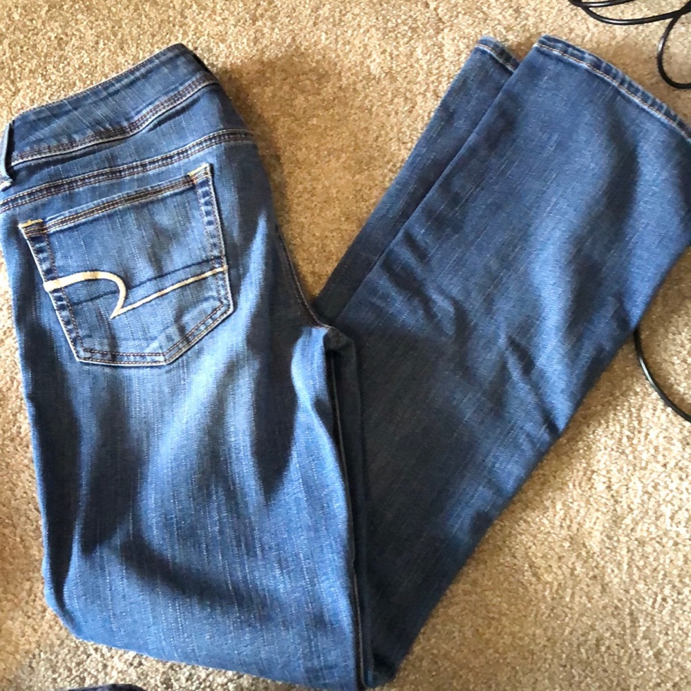 Jeans. Slightly flared at bottom